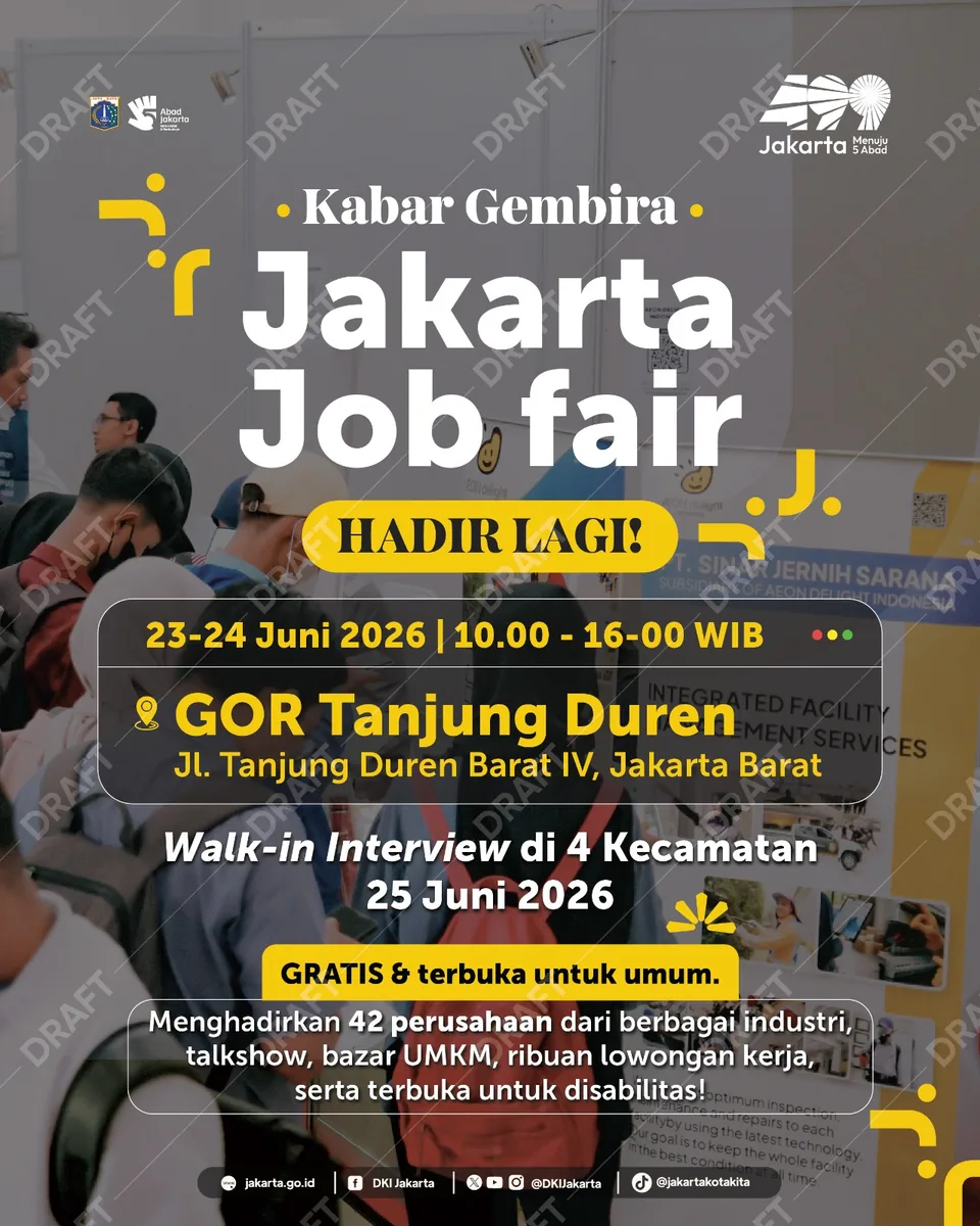 Job Fair Provinsi Riau 2026 (Suku Dinas TKTE Wilayah Provinsi Riau Barat) : 23-24 Juni 2026